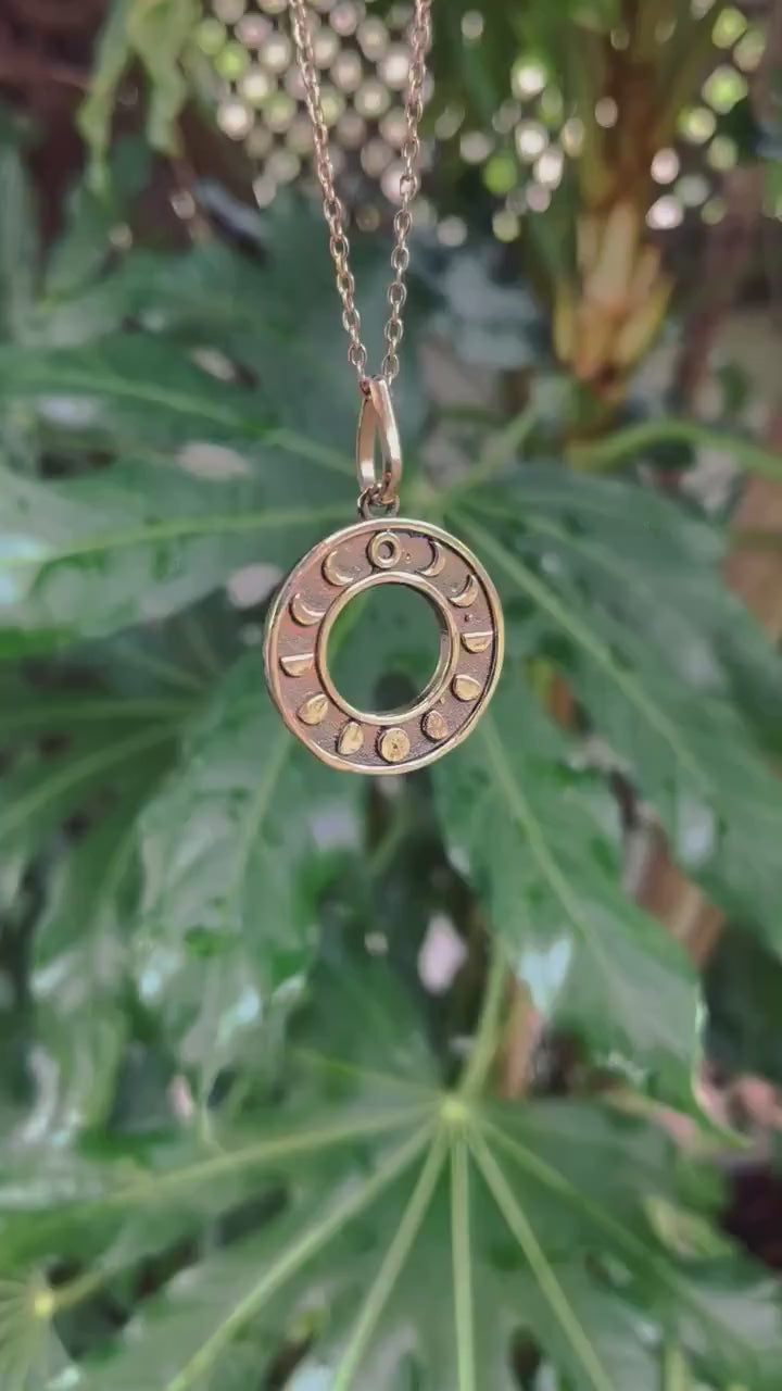 Lunar Calendar Necklace / Moon Phases / Hypoallergenic / Gold / Yoga / Reiki / Boho / Hippie / Rustic / Ethnic / Crystals / Third Eye /