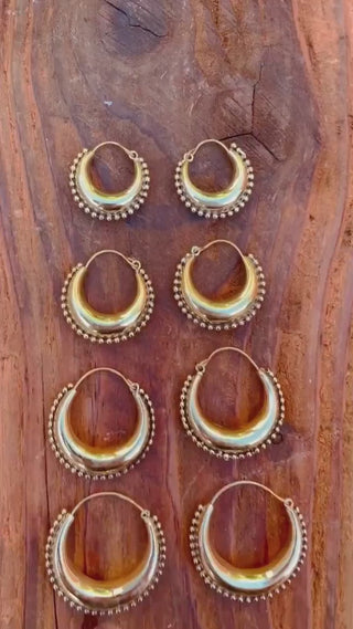 Gold Chunky Hoop Earrings / Brass Ball Detail / Ethnic / Rustic / Bohemian / Gold / Gypsy / Spiral / Hippie / Chunky / Festival / style