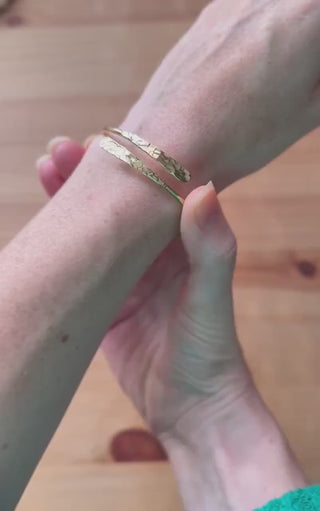 Gold Bangle for Women, Hammered Golden Brass Bracelet, Dainty Adjustable Bangle, Gift Box Option