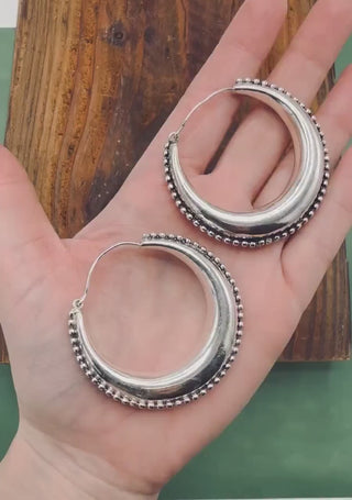 Silver Chunky Hoop Earrings Multi Size / Hypoallergenic Option / Ethnic / Rustic / Bohemian / Gypsy / Hippie / Steampunk