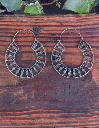 Silver Sea Horse Earrings Extra Large Hoops / Lightweight / Unique Gift / Boho Jewellery / Ethnic / Rustic / Festival / Gypsy / Hippie