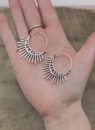 Sun & Moon Cosmic Silver Earrings, Witchy Jewellery, Sun and Moon Hoops, Hypoallergenic Wires and Gift Box Option