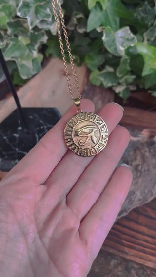 Eye of Horus Gold Necklace / Brass / Stainless Steel Chain / Ancient Egypt / Ra / Hieroglyphics / Brass / Ethnic / Gypsy / Boho / Bohemian