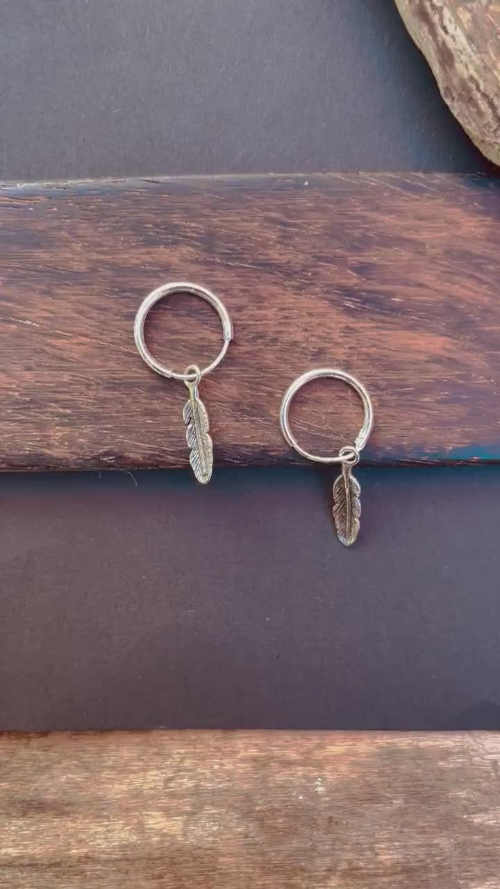 Feather Earrings Sterling Silver 925 Hoops / Delicate / Boho / Tarot / Mystical / Pagan / Boho / Sensitive / Hypoallergenic ears