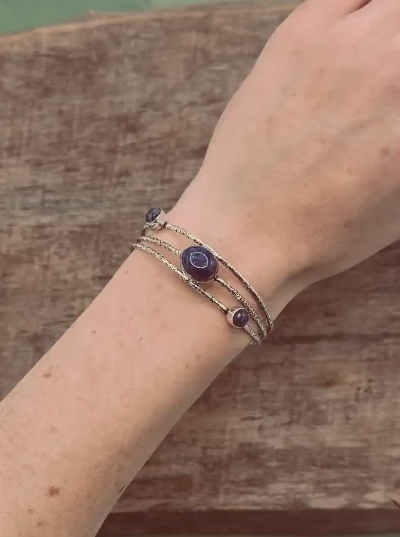 Large Size Lapis Lazuli Silver Bracelet, Bohemian Bangles, Gift Box Option, Boho, Artisanal