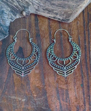 Gypsy Silver Hoop Earrings / Ethnic / Geometric / Rustic / Yoga / Hippie / Pretty / Boho / Bohemian / Festival