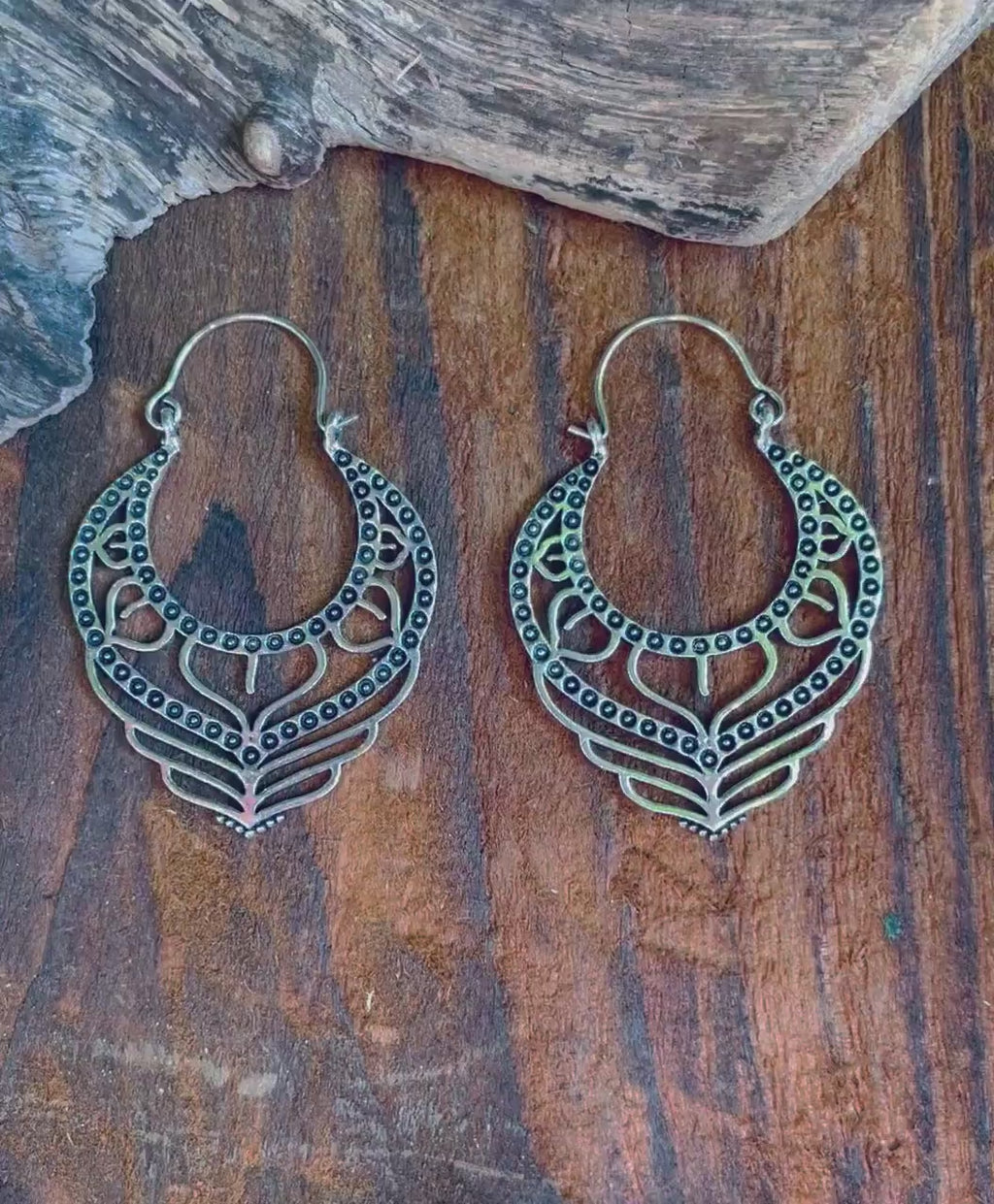 Gypsy Silver Hoop Earrings / Ethnic / Geometric / Rustic / Yoga / Hippie / Pretty / Boho / Bohemian / Festival