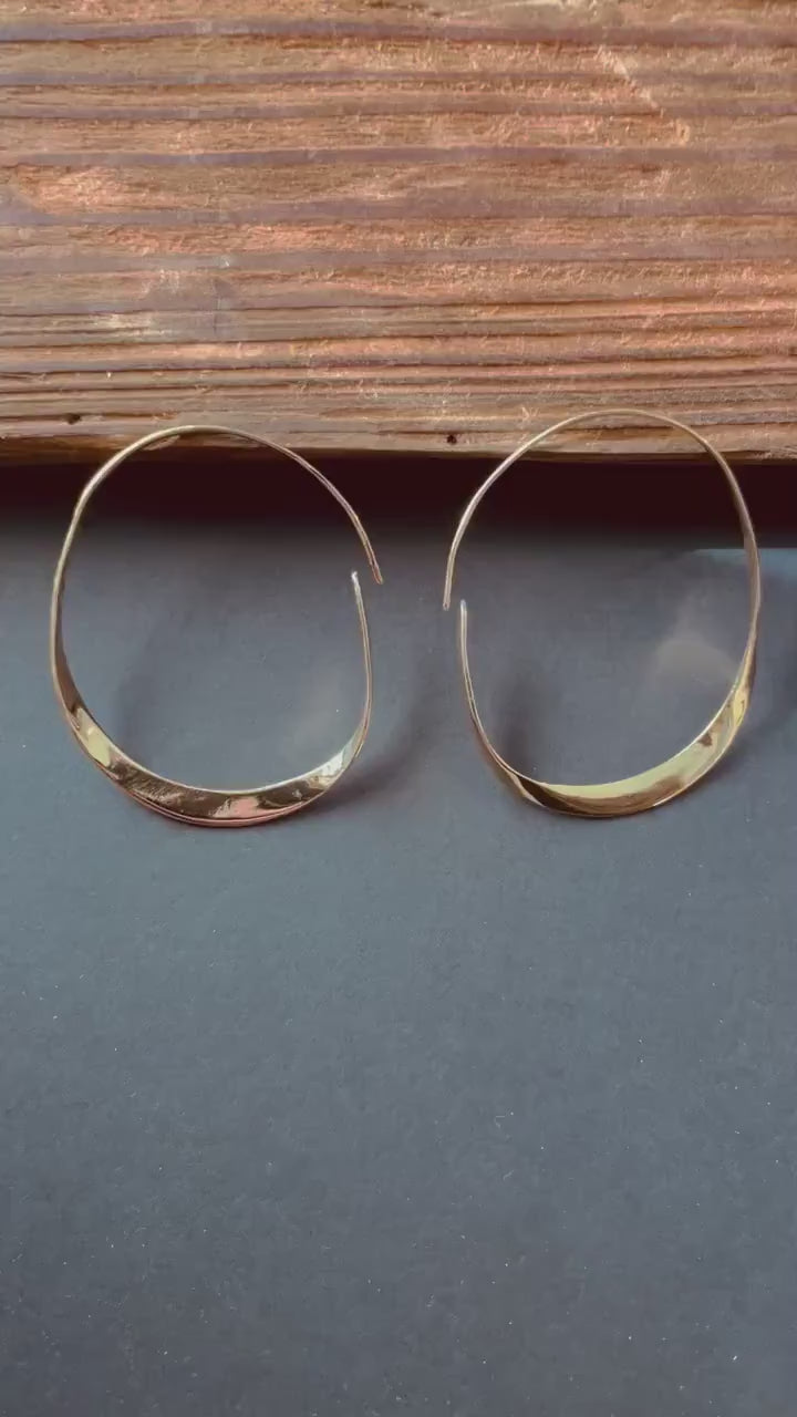 Irregular Gold Hoop Earrings / Brass / Rustic / Boho Style / Classic Silver Hoops / Bohemian Look / Modern Earrings / Brass Hoops