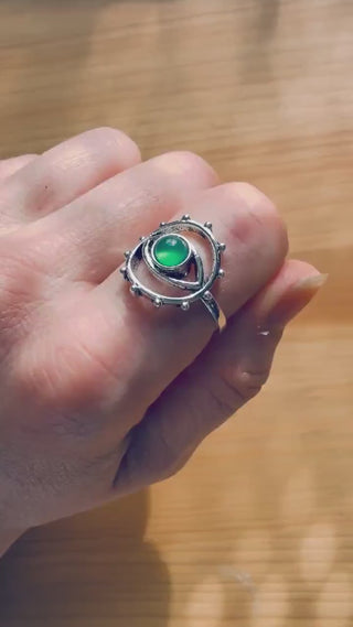 Brass Eye Ring Green Onyx,  Boho Statement Ring, Evil Eye Inspired Ring, Gift for Her