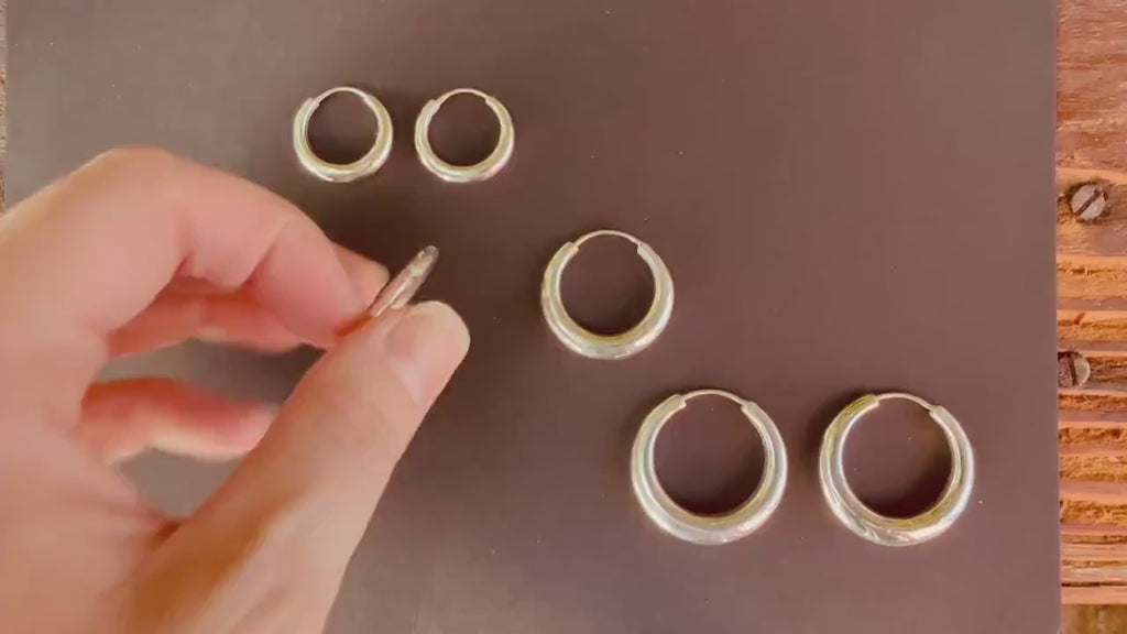 Small Sterling Silver Chunky Hoop Earrings 925 / Hypoallergenic / Classic Jewelery / Rustic / Bohemian / Hippie / Chunky / Fashion Style