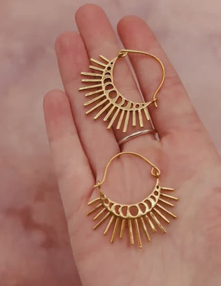 Sun & Moon Cosmic Brass Earrings, Witchy Jewellery, Sun and Moon Hoops, Hypoallergenic Wires and Gift Box Option