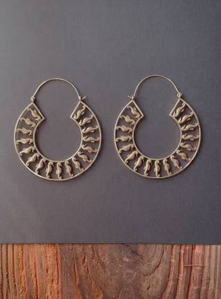 Gold Sea Horse Earrings Extra Large Hoops / Lightweight / Unique Gift / Boho Jewellery / Ethnic / Rustic / Festival / Gypsy / Hippie