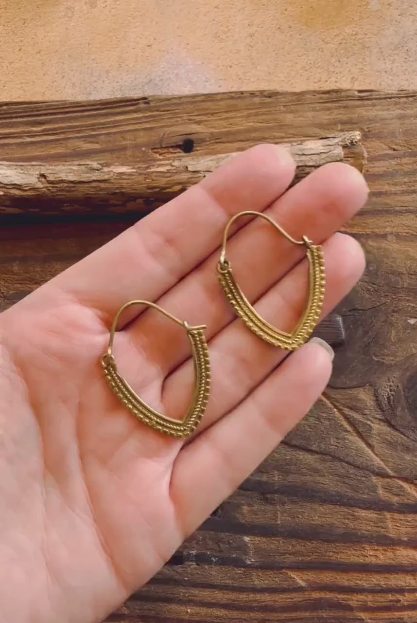 Small Brass Boho Hoop Earrings, Bohemian Style Hoops, Hypoallergenic Option, Gift for Her