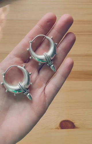 Tribal Chunky Silver Hoops; Ethnic / Boho / Unisex / Mens / Rustic / Psy / Gypsy / Spiral / Hippie / Bohemian / Festival / style