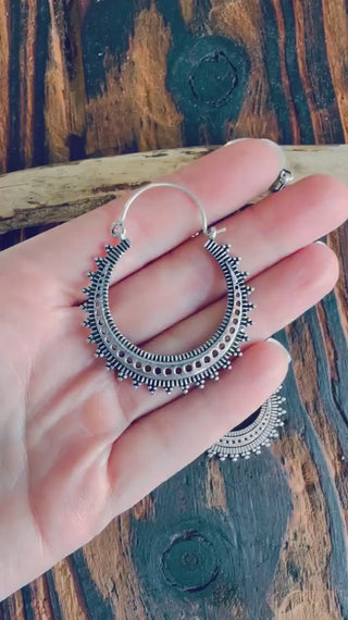 Afghani Boho Silver Hoops / Ethnic / Rustic / Psy / Gypsy / Hippie / Tribal