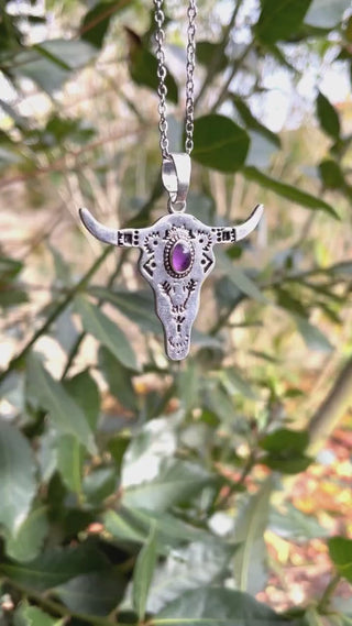 Black Onyx Silver Cow Necklace / Talisman / Third Eye / Hypoallergenic / Brass / Boho / Inca / Ethnic / Illuminati