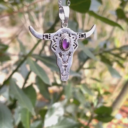 Moonstone Silver Cow Necklace / Talisman / Third Eye / Hypoallergenic / Brass / Boho / Inca / Ethnic / Illuminati
