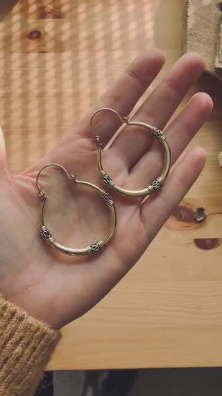 Brass Tribal Hoop Earrings / Ethnic / Rustic / Bohemian / Gold / Gypsy / Spiral / Hippie / Chunky / Festival / style