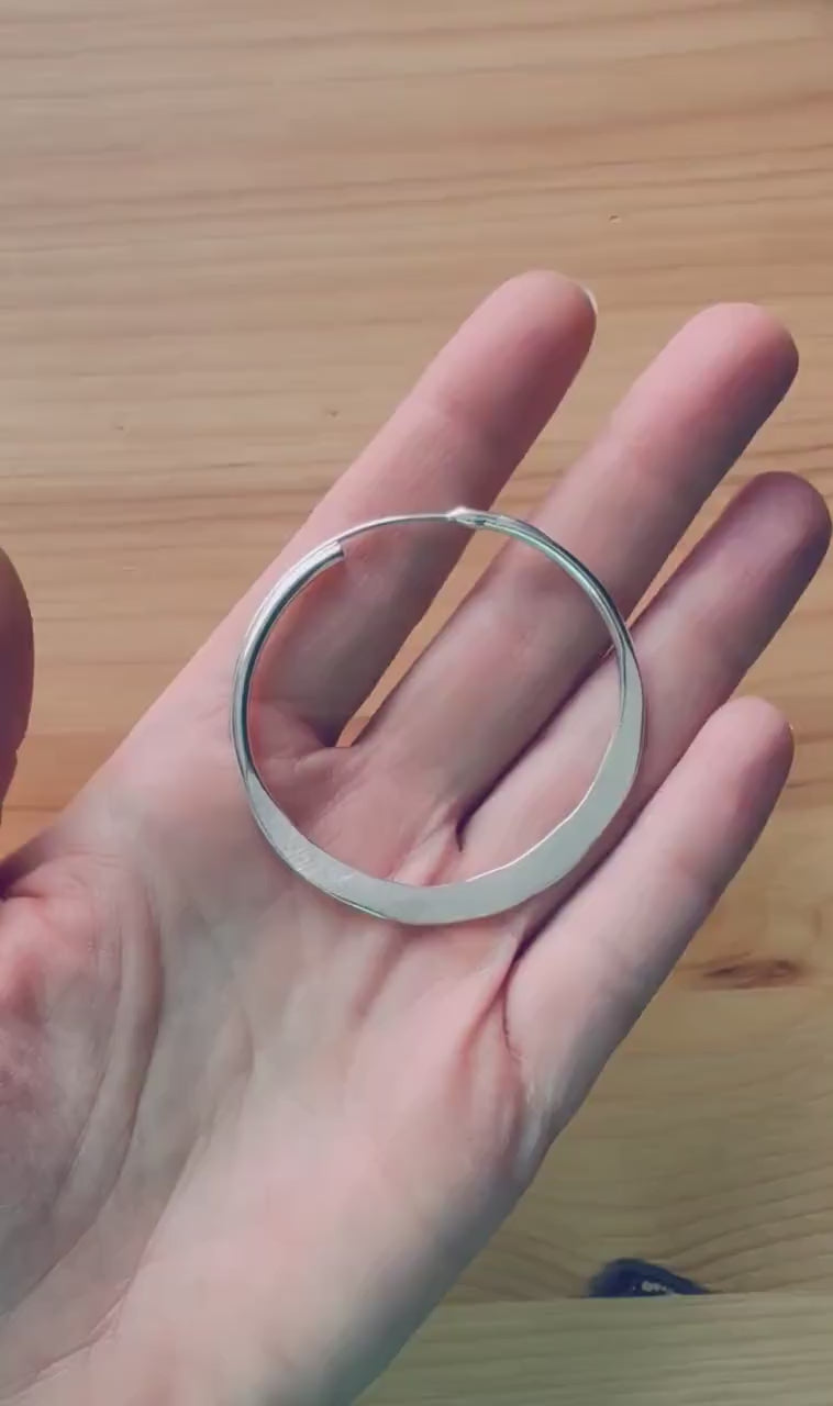 Hammered Flat Silver Hoop Earrings, Bohemian Hoops, Ethnic Jewellery, Everyday Silver Earrings