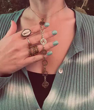 Gold Seven 7 Chakras Necklace / Gift Box / Gift For Her / Hypoallergenic / Yoga / / Boho / Hippie / Rustic / Ethnic