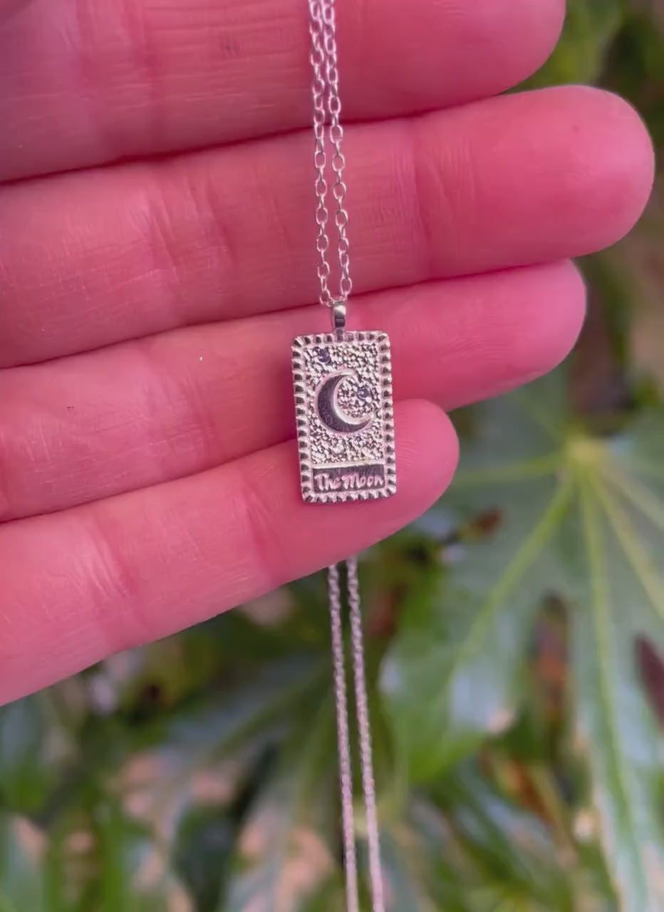 Tarot Card Gold Necklace Sterling Silver Moon Pendant / Cubic Zirconia / Delicate / Dainty Jewelery / Modern / Contemporary jewellery / Boho