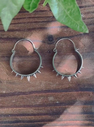 Silver Spike Hoop Earrings / Steampunk / Boho Jewellery / Punk / Goth Fashion / Tattoo / Ethnic / Rustic /  Gypsy / Spiral / Hippie style