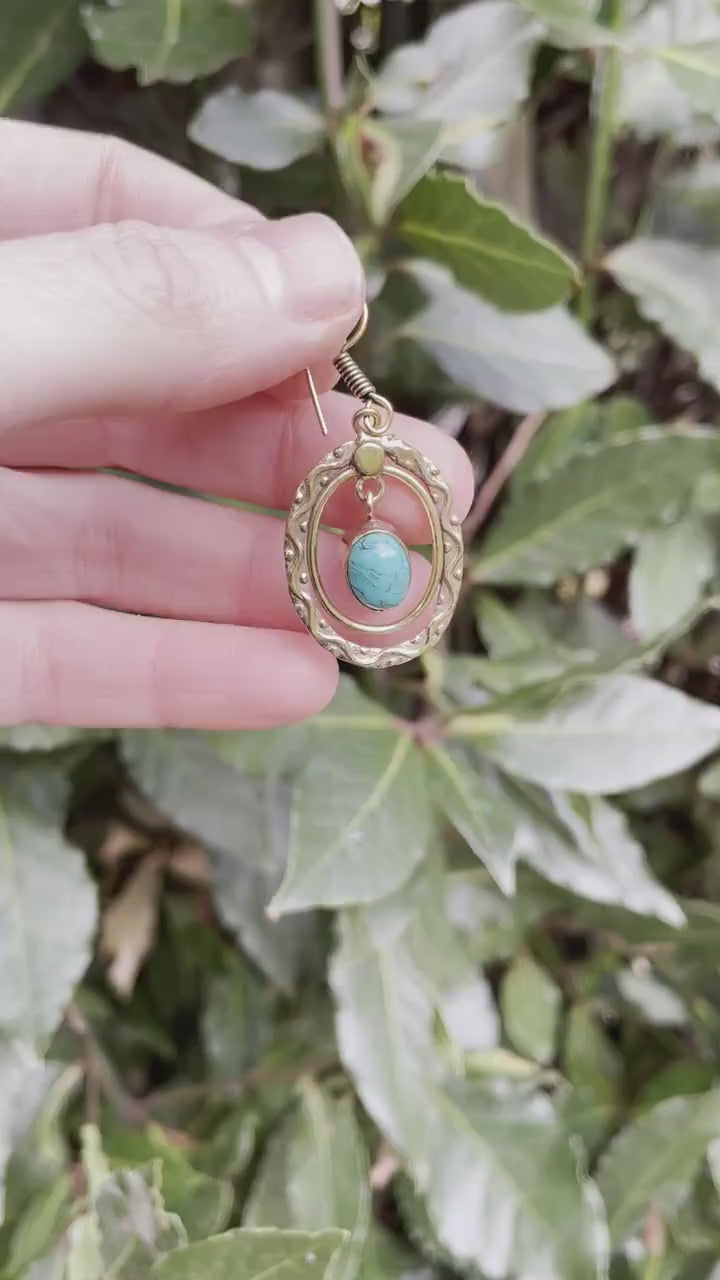 Moonstone Earrings Dangle Brass Ethnic, rustic, yoga, hippie, gypsy, pretty, psy, boho, bohemian, festival