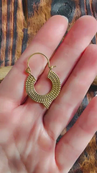 Small Boho Earrings Gold Brass Ethnic