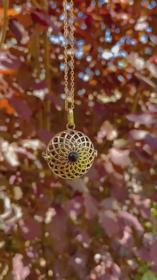 Gold Bola Necklace Brass Black Onyx / Pregnancy / Harmony Ball / Chimes  / Vegan / Ethnic / Boho / Hippie / Rustic / Hypoallergenic