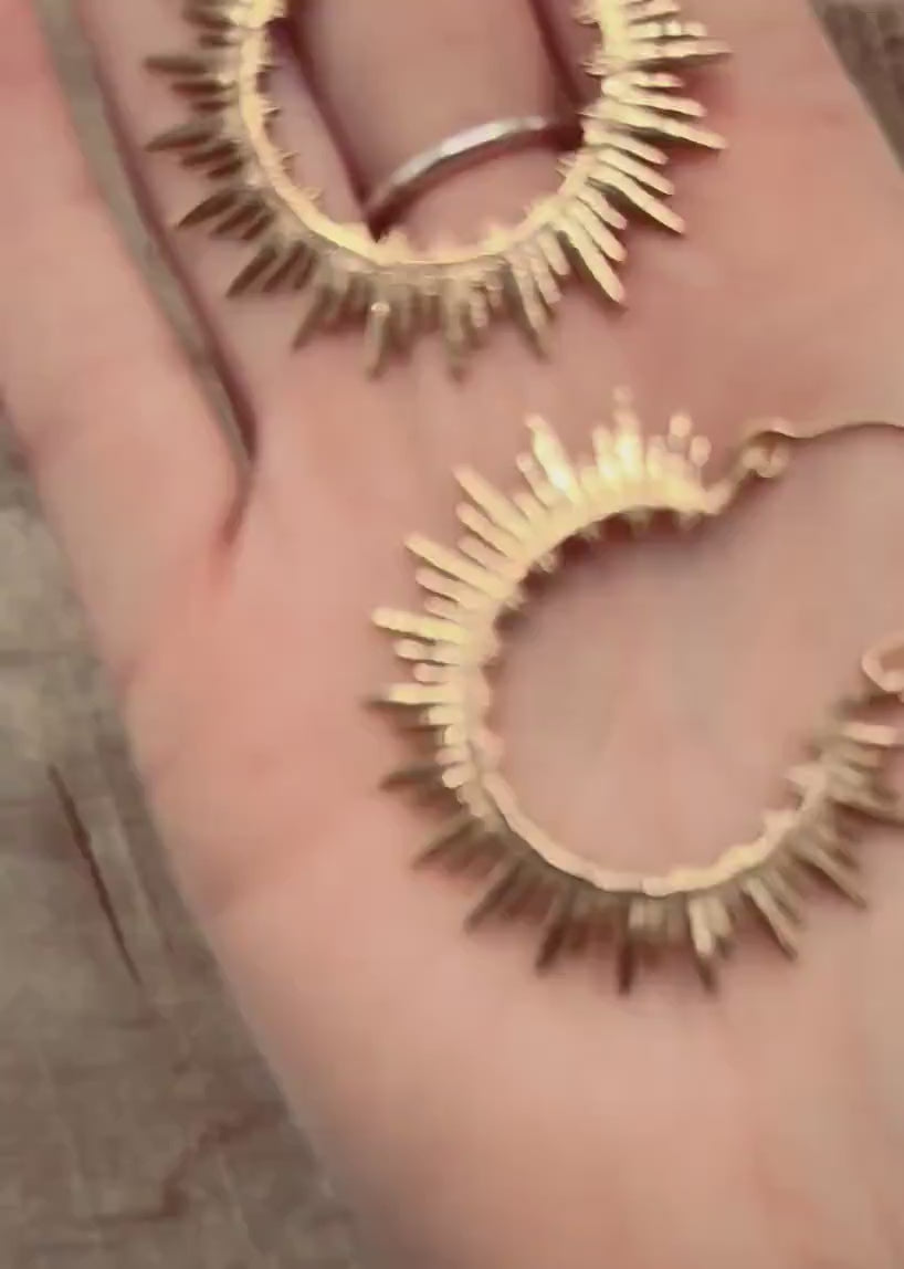Spikey Brass Hoops, Steampunk Earrings, Hypoallergenic Stainless Steel Option
