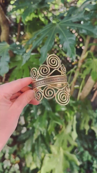 Boho Brass Cuff Bracelet – Adjustable Spiral Arm Cuff – Goddess Statement Bracelet – Tribal Bohemian Jewellery – Festival Wrist Cuff