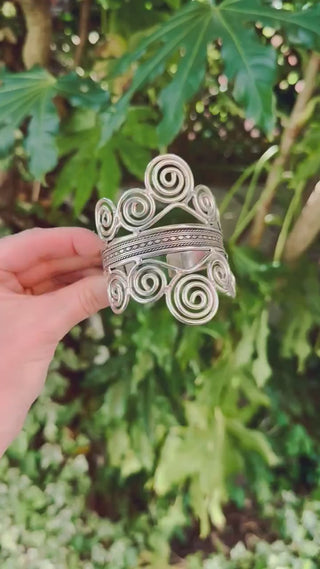 Boho Silver Cuff Bracelet – Adjustable Spiral Arm Cuff – Goddess Statement Bracelet – Tribal Bohemian Jewellery – Festival Wrist Cuff