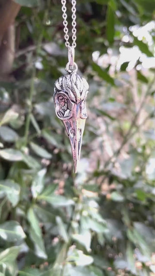 Silver Raven Skull Pendant Necklace / Bird Skull / Viking / Nordic / Gothic / Punk / Taxidermy / Witchcraft / Animal Necklace