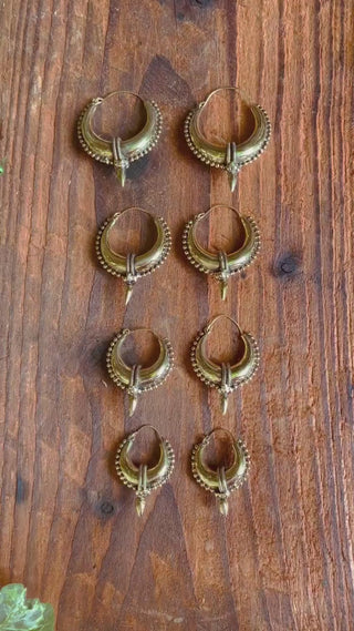 Tribal Chunky Gold Hoops / Brass / Ethnic / Boho / Unisex / Mens / Rustic / Psy / Gypsy / Spiral / Hippie / Bohemian / Festival / style