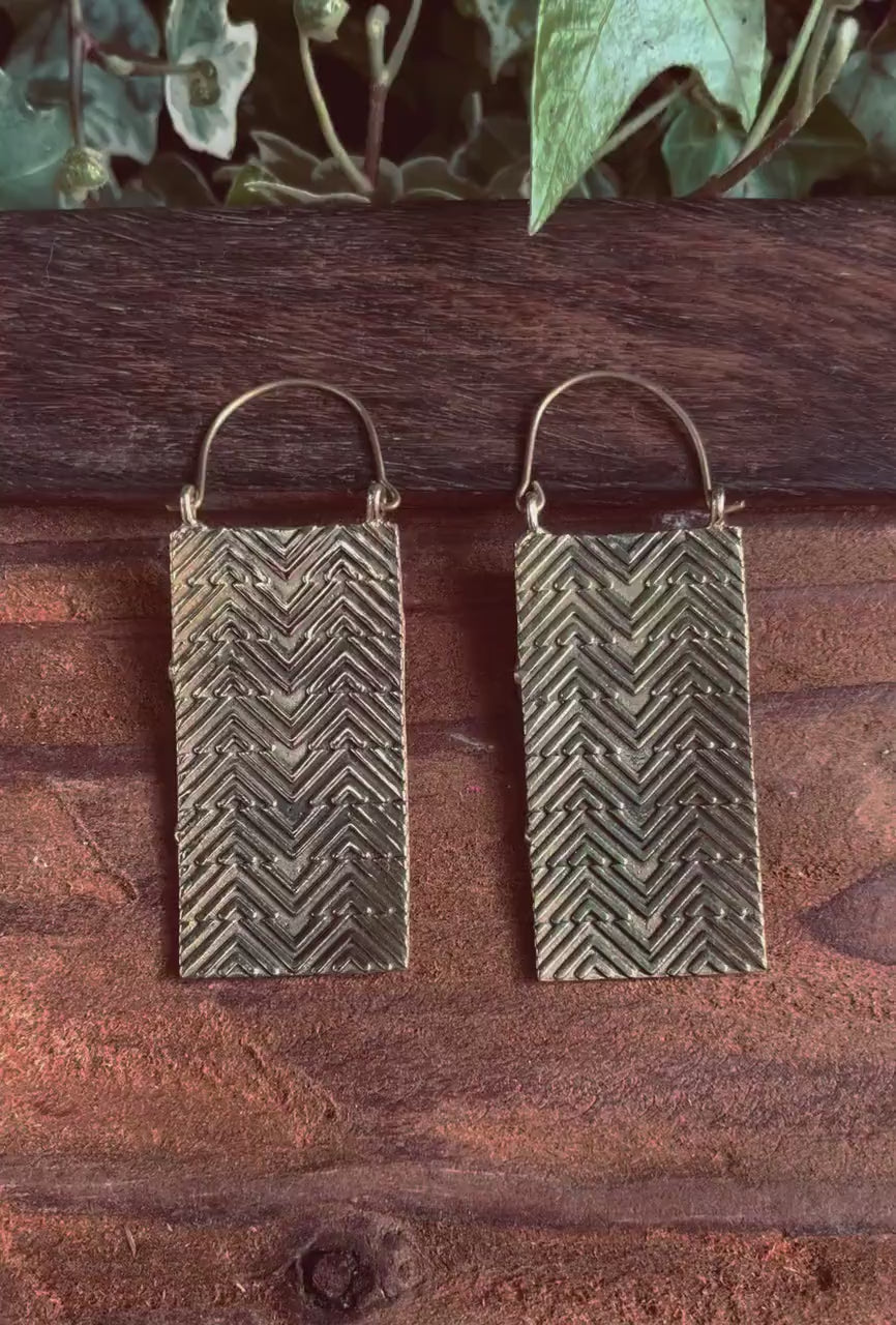 Boho Rectangle Earrings Brass / Boho Jewelery / Bohemian Look / Festival Fashion / Yoga / Gypsy / Rustic / Tribal Jewellery / Indian Design