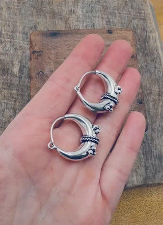 Chunky Silver Hoop Earrings – Boho Ethnic Style