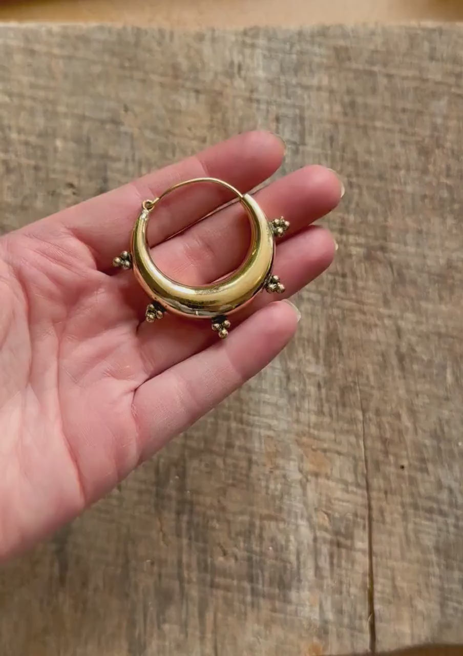 Gold Chunky Hoop Earrings, Multiple Size Beaded Hoop Earrings, Ethnic Hoop Earrings, Boho Statement Earrings