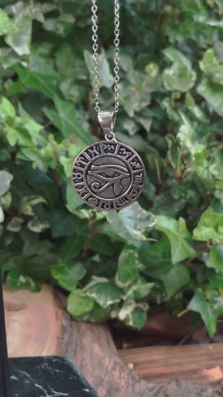 Eye of Horus Silver Necklace / Stainless Steel Chain / Ancient Egypt / Ra / Hieroglyphics / Brass / Ethnic / Gypsy / Boho / Bohemian
