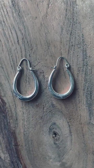 Chunky Silver Oval Hoop Earrings / Thick Hoop Earrings Ethnic / Boho / Vintage Unisex / Rustic / Psy / Gypsy / Spiral / Hippie / Tribal