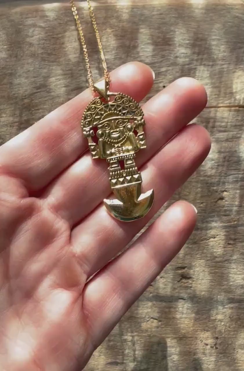 Mexican Mayan Necklace, Talisman Pendant, Stainless Steel Chain, Gift Box Option