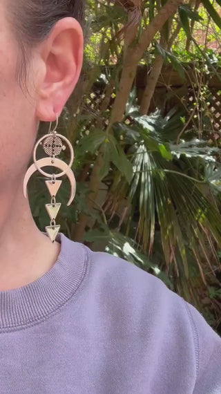 Celestial Moon Statement Brass Earrings / Geometric /  Ethnic /  Boho / Steampunk / Bohemian /Festival Fashion / Tribal / Gift For Her