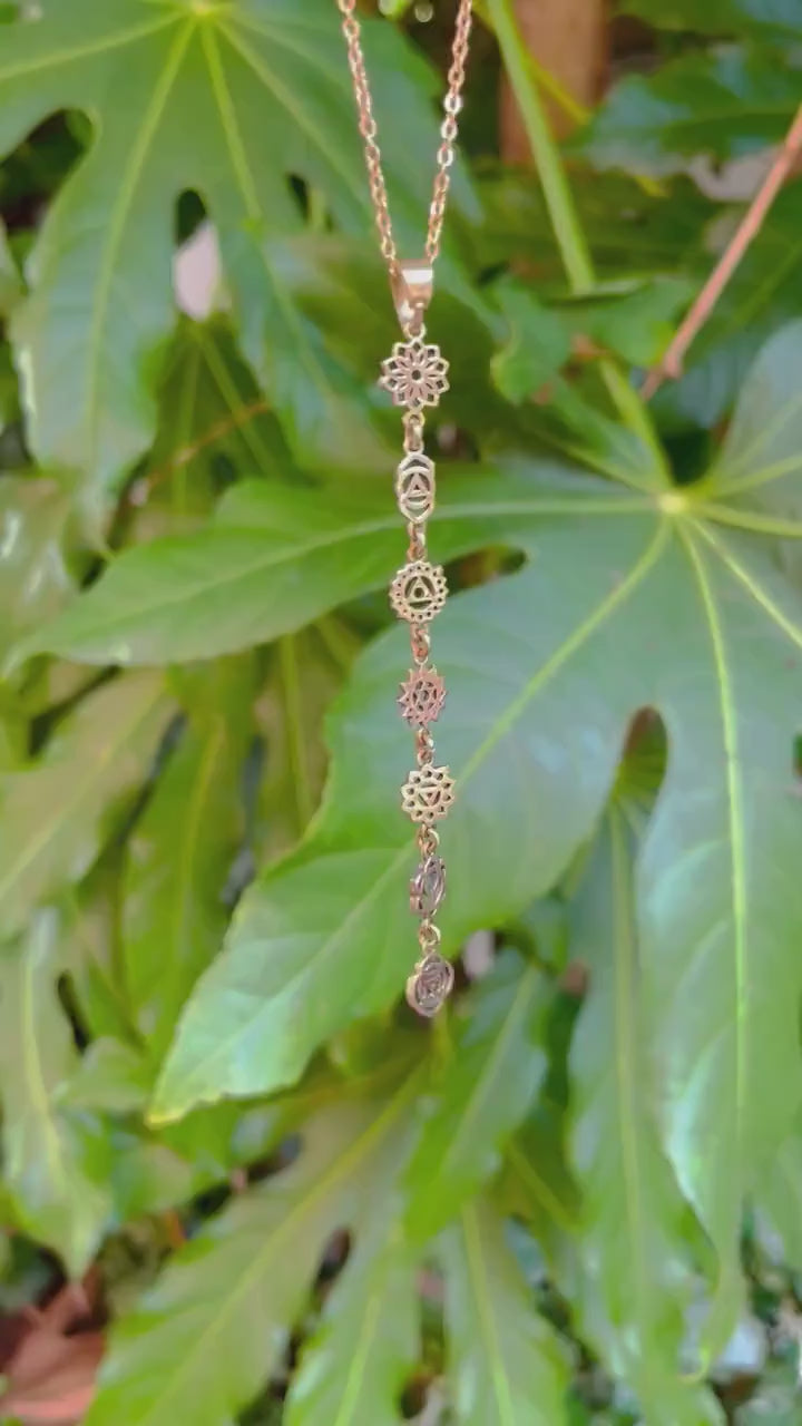 Mini Gold Seven 7 Chakras Necklace / Hypoallergenic / Brass / Yoga / Boho / Hippie / Rustic / Ethnic / Crystals / Third Eye / Illuminati