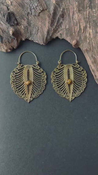 Labradorite Boho Earrings Brass / Ethnic Jewellery / Rustic Style / Yoga / Hippie / Gypsy / Bohemian Style / Festival Fashion / Gemstone