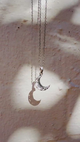 Crescent Moon Silver Pendant Necklace Hypoallergenic Stainless Steel Chain 50cm, Non Tarnish Pendant, Boho Necklace Women