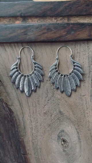 Silver Feather Earrings / Silver Jewellery / Boho Style /  Ethnic Hoops / Unique Gift / Birds / Animals / Nature / Wildlife / Tropical /