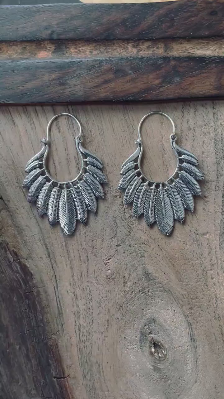Silver Feather Earrings / Silver Jewellery / Boho Style /  Ethnic Hoops / Unique Gift / Birds / Animals / Nature / Wildlife / Tropical /