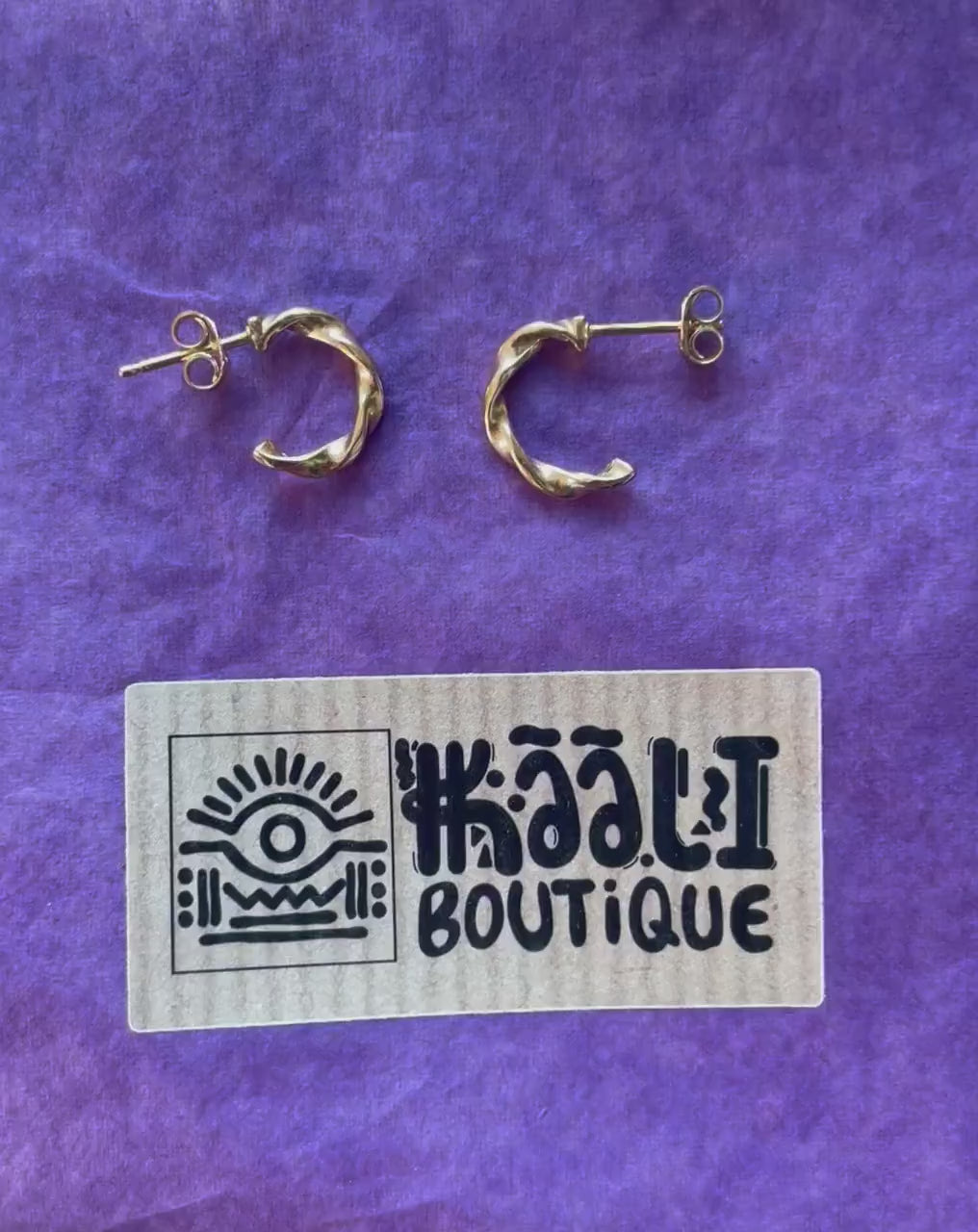 Gold Twisted Half Hoop Earrings 13mm / Pure Silver Earrings / Dainty / Ethnic Boho Bohemian Marriage Bridal Jewelry Hippie