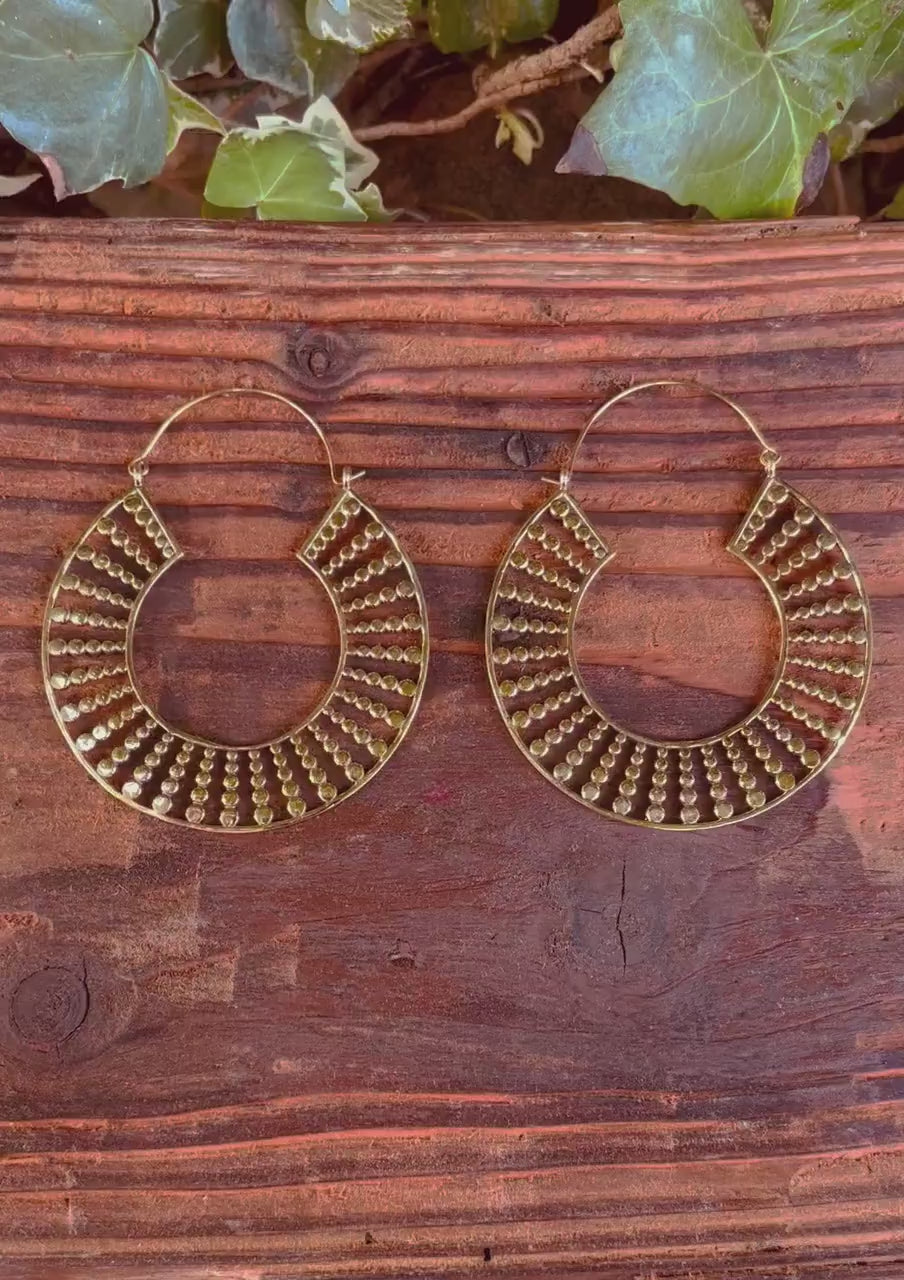 Extra Large Hoops Gold Earrings / Lightweight Brass / Unique Gift / Boho Jewellery / Ethnic / Rustic / Festival / Gypsy / Hippie / Statement