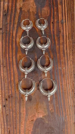 Beaded Ethnic Chunky Silver Hoops, Steampunk Silver Hoop Earrings, Gothic Jewellery, Boho Silver Hoops