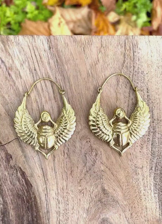 Scarab Brass Earrings Ancient Egypt ; Beetle Earrings ,Ethnic, Geometric, rustic, yoga, hippie, gypsy, pretty, psy, boho, bohemian, festival